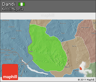 Political 3D Map of Dandi, semi-desaturated