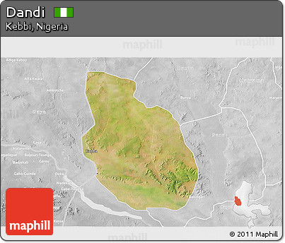 Satellite 3D Map of Dandi, lighten, desaturated