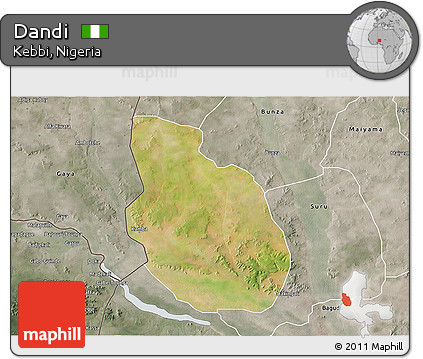 Satellite 3D Map of Dandi, semi-desaturated