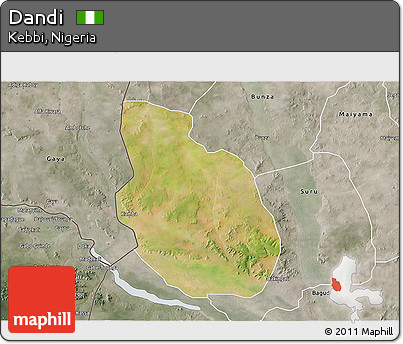 Satellite 3D Map of Dandi, semi-desaturated