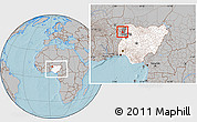 Gray Location Map of Dandi, highlighted country, highlighted parent region, within the entire country, hill shading