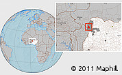 Gray Location Map of Dandi, highlighted country, highlighted parent region, hill shading