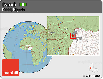 Savanna Style Location Map of Dandi, highlighted country, highlighted parent region