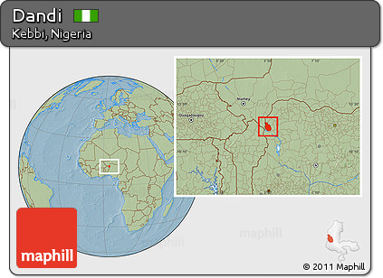 Savanna Style Location Map of Dandi, hill shading