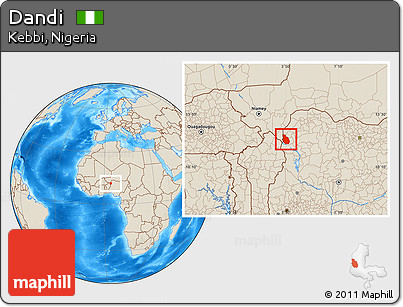 Shaded Relief Location Map of Dandi