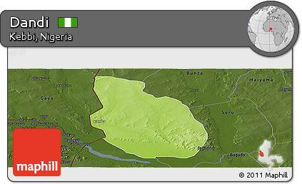 Physical Panoramic Map of Dandi, darken