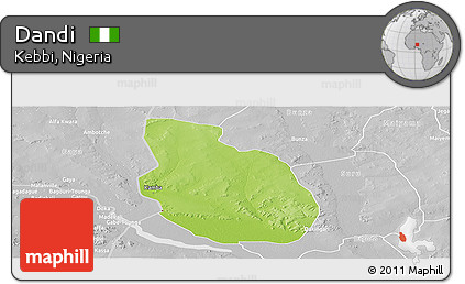 Physical Panoramic Map of Dandi, lighten, desaturated