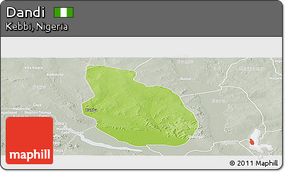 Physical Panoramic Map of Dandi, lighten, semi-desaturated
