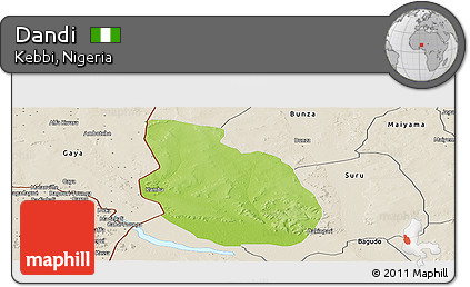 Physical Panoramic Map of Dandi, shaded relief outside