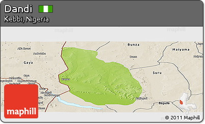 Physical Panoramic Map of Dandi, shaded relief outside