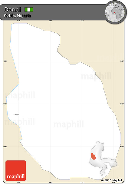 Classic Style Simple Map of Dandi, single color outside