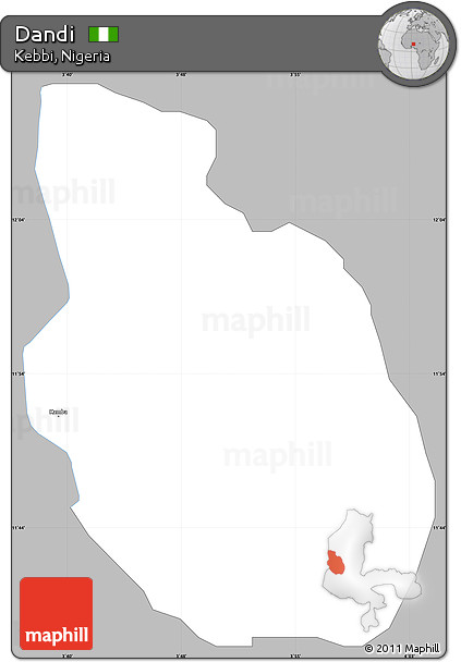 Gray Simple Map of Dandi, single color outside