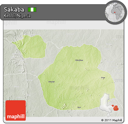Physical 3D Map of Sakaba, lighten, semi-desaturated