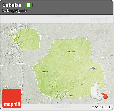 Physical 3D Map of Sakaba, lighten, semi-desaturated