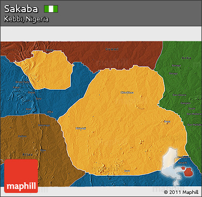 Political 3D Map of Sakaba, darken