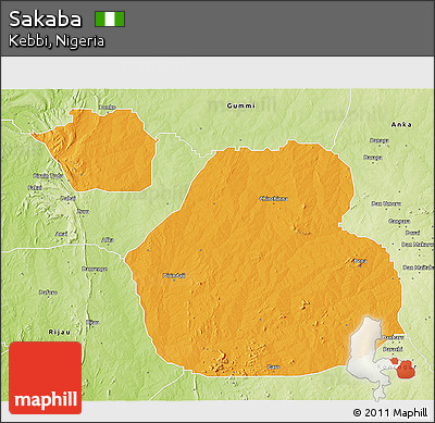 Political 3D Map of Sakaba, physical outside