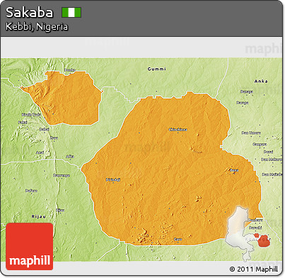 Political 3D Map of Sakaba, physical outside