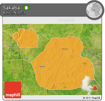 Political 3D Map of Sakaba, satellite outside