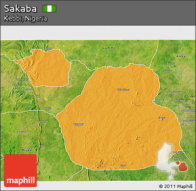 Political 3D Map of Sakaba, satellite outside