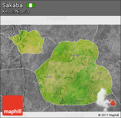 Satellite 3D Map of Sakaba, desaturated