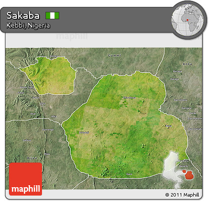 Satellite 3D Map of Sakaba, semi-desaturated