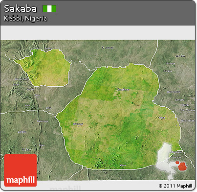 Satellite 3D Map of Sakaba, semi-desaturated