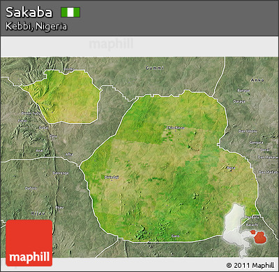 Satellite 3D Map of Sakaba, semi-desaturated