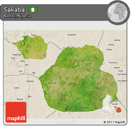Satellite 3D Map of Sakaba, shaded relief outside