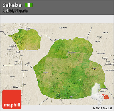 Satellite 3D Map of Sakaba, shaded relief outside