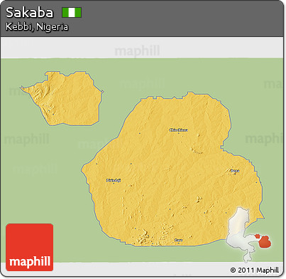 Savanna Style 3D Map of Sakaba, single color outside