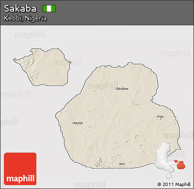 Shaded Relief 3D Map of Sakaba, cropped outside