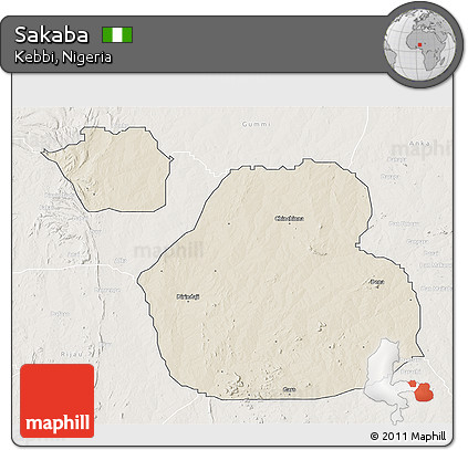 Shaded Relief 3D Map of Sakaba, lighten