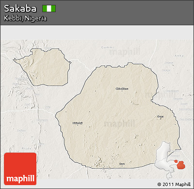 Shaded Relief 3D Map of Sakaba, lighten