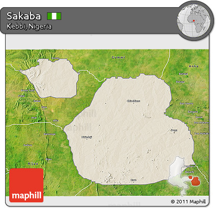 Shaded Relief 3D Map of Sakaba, satellite outside