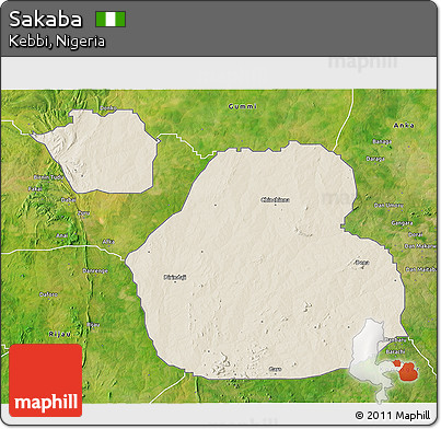 Shaded Relief 3D Map of Sakaba, satellite outside