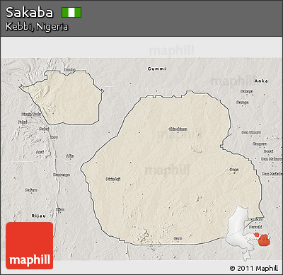 Shaded Relief 3D Map of Sakaba, semi-desaturated