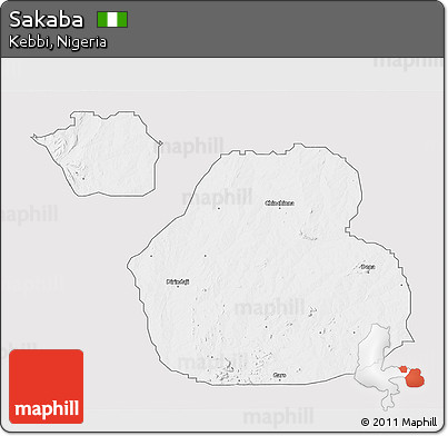 Silver Style 3D Map of Sakaba, single color outside