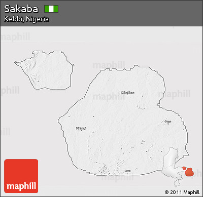 Silver Style 3D Map of Sakaba, single color outside