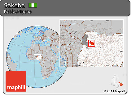 Gray Location Map of Sakaba, highlighted country, highlighted parent region