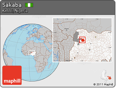 Gray Location Map of Sakaba, highlighted country, highlighted parent region