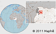 Gray Location Map of Sakaba, highlighted country, highlighted parent region, hill shading