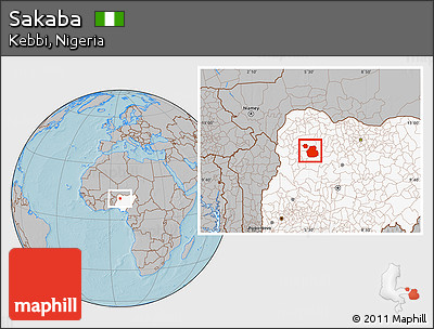 Gray Location Map of Sakaba, highlighted country, hill shading