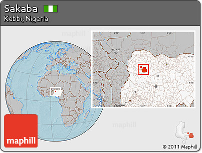 Gray Location Map of Sakaba, highlighted country, hill shading
