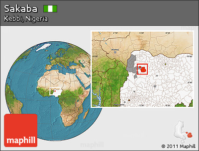 Satellite Location Map of Sakaba, highlighted country, highlighted parent region