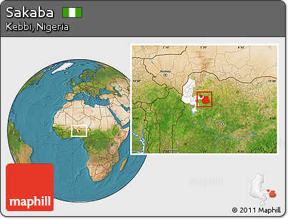Satellite Location Map of Sakaba, highlighted parent region