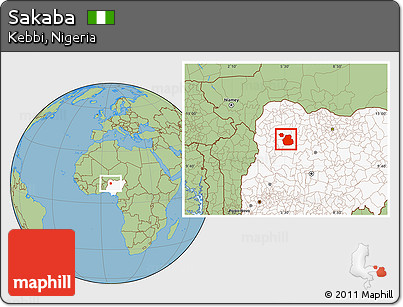 Savanna Style Location Map of Sakaba, highlighted country