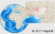 Shaded Relief Location Map of Sakaba, highlighted country, within the entire country