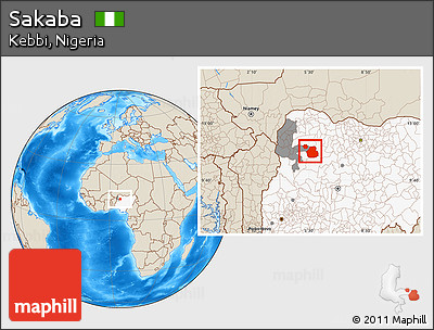 Shaded Relief Location Map of Sakaba, highlighted country, highlighted parent region