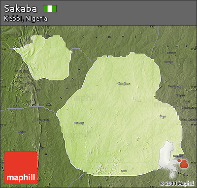 Physical Map of Sakaba, darken