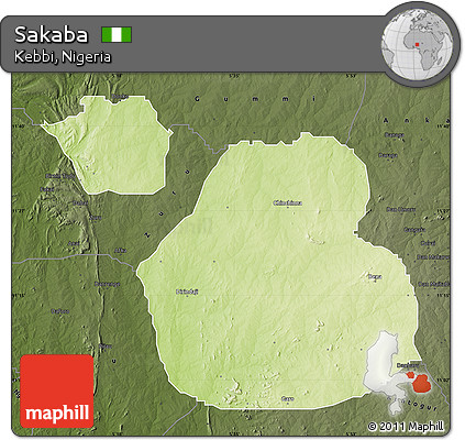 Physical Map of Sakaba, darken